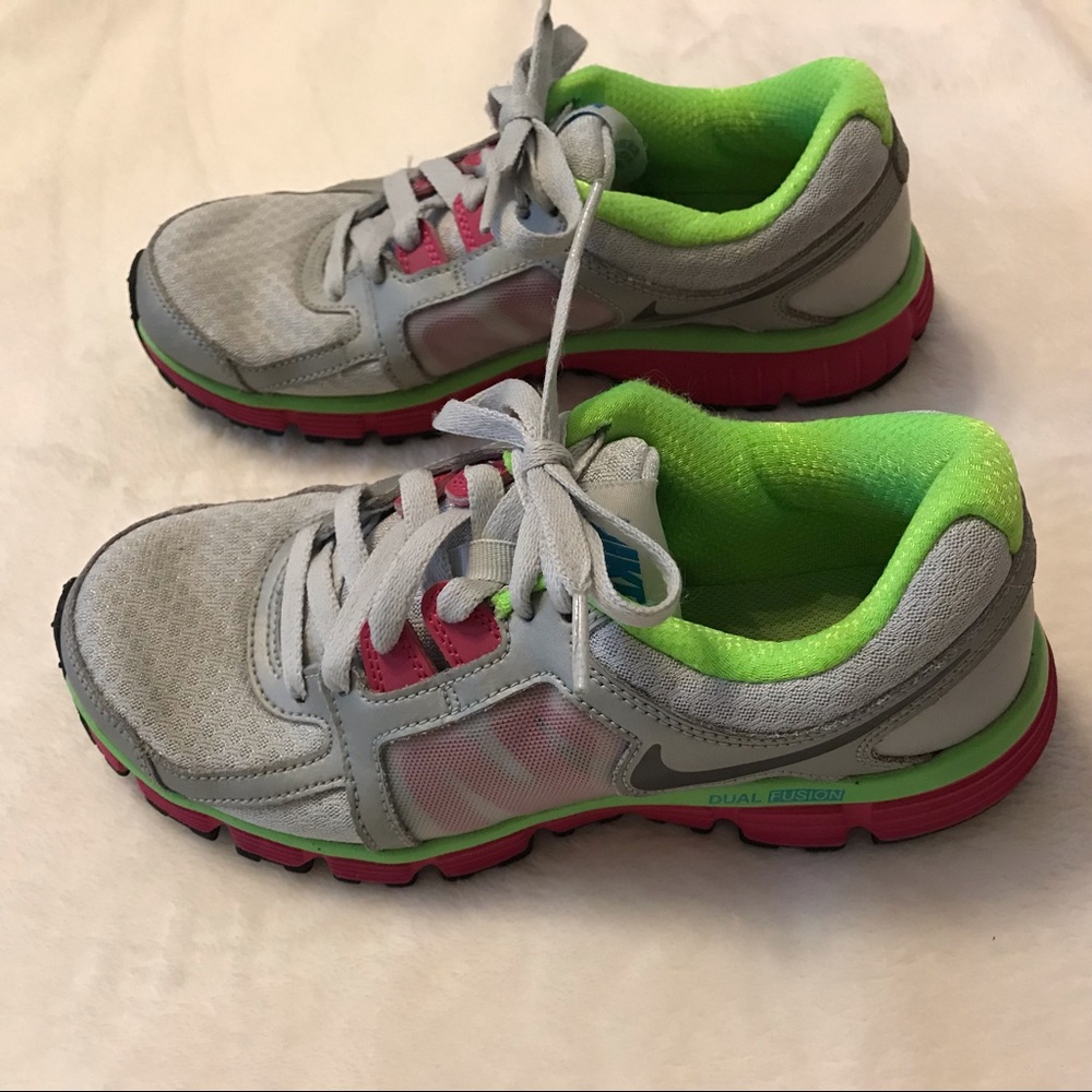 Nike Dual Fusion Grey/Lime/Pink Running Shoes Sz 7